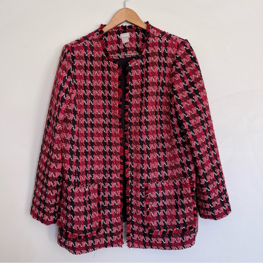 Chico's Houndstooth Tweed Open-Front Jacket Chicos 2 Size 12